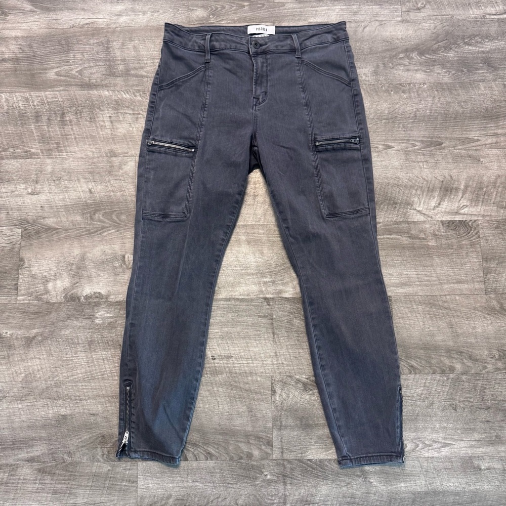 Pistola Topanga Cargo Zipper Detail Skinny Jeans Gray Stretch Womens Sz. 30